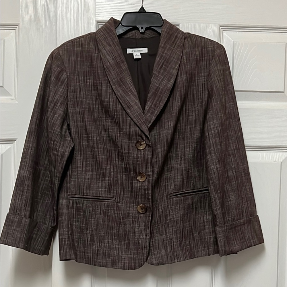 Dressbarn Brown Button Blazer with Notched Lapels and Tailored Fit Size Large